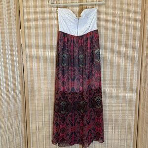 J For Justify Womens XL Dress Sleeveless Lace Bodice Maxi Floral Boho Cottage